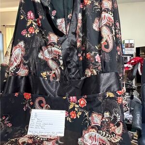 Black Floral Paisley Satin Trim Blouse